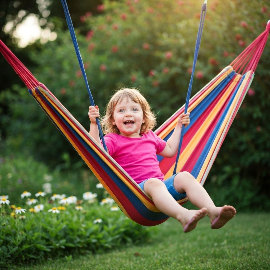 Barn som leker i hängmatta