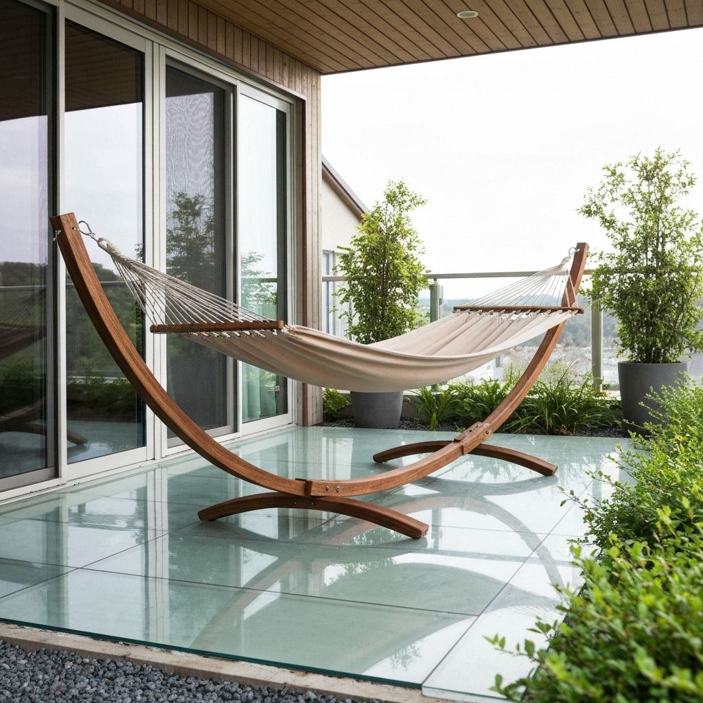 Träställning för hängmatta på altanen